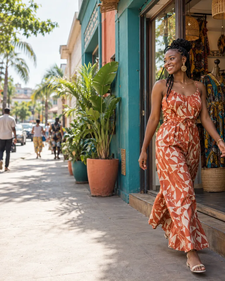 Une femme sort d’une boutique